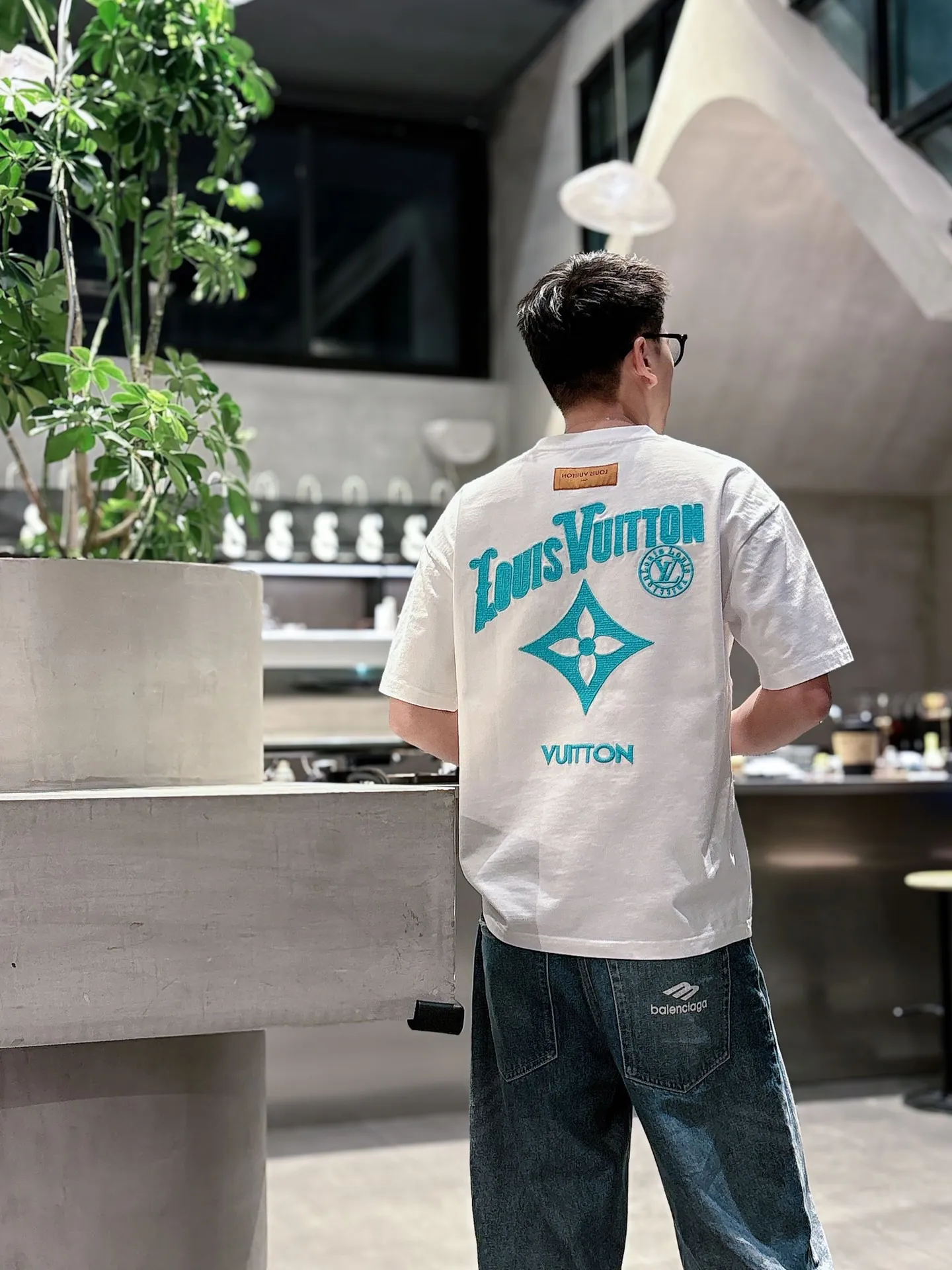 Louis Vuitton/Louis Vuitton 26ss front and rear letter logo woven embroidery short sleeves